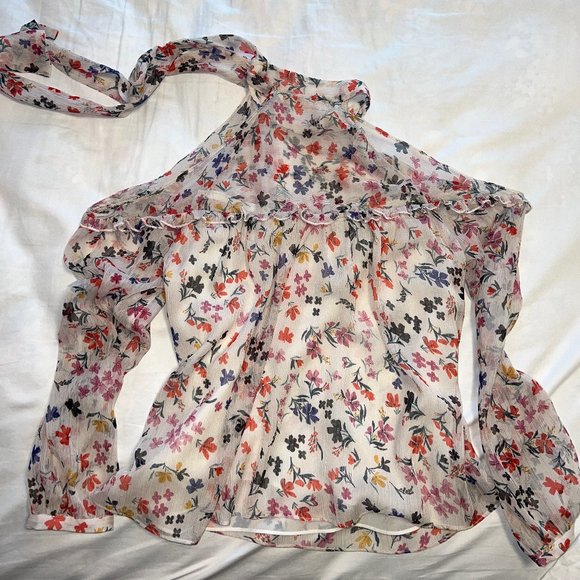 Cold Shoulder Chiffon Halter Long Sleeve Top - Picture 2 of 2